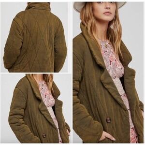 Free People Tawny Puffer Pillow Jacket Olive Green Double Breasted Quilted XS